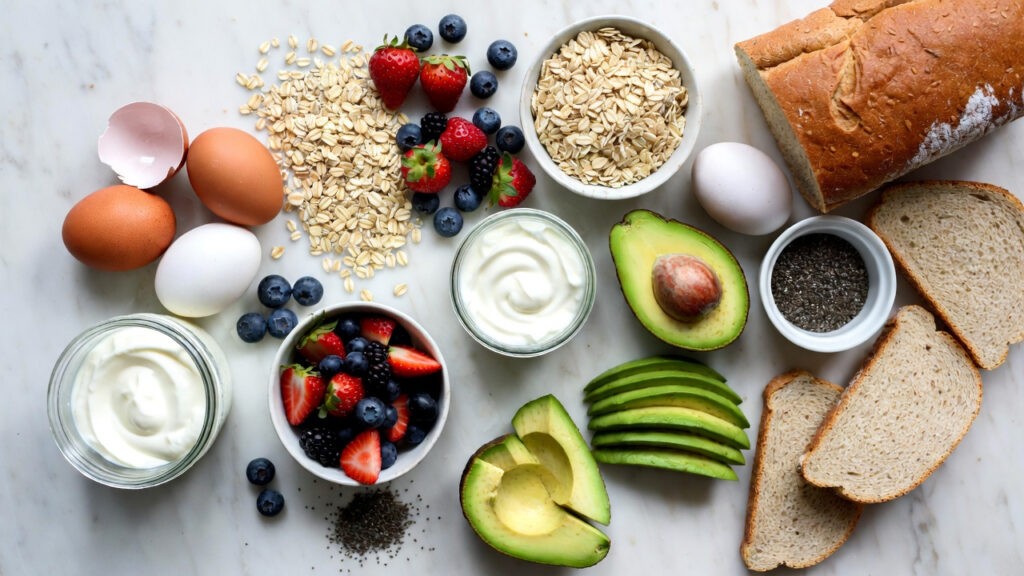 healthy breakfast recipes ingredients flatlay