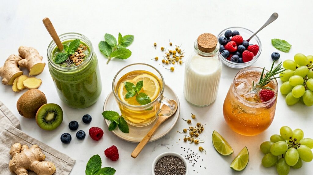 variety of gut-friendly drinks for better digestion variety of gut-friendly drinks for better digestion