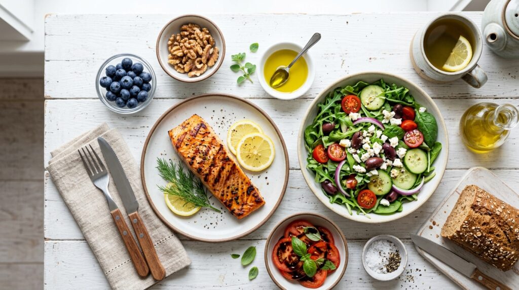 anti-inflammatory foods daily flat lay