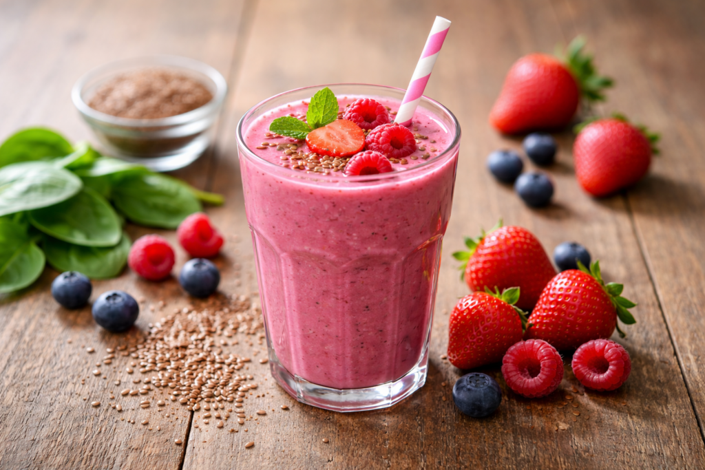 spinach and berry smoothie with flaxseeds for energy spinach and berry smoothie with flaxseeds for energy