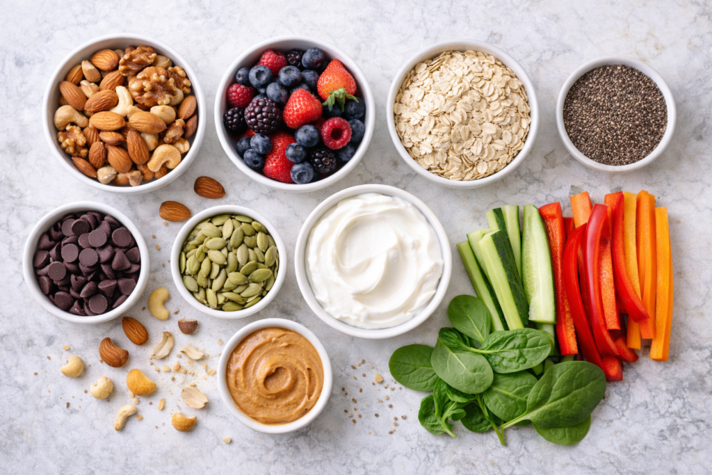 healthy snack recipes ingredients flatlay healthy snack recipes ingredients flatlay