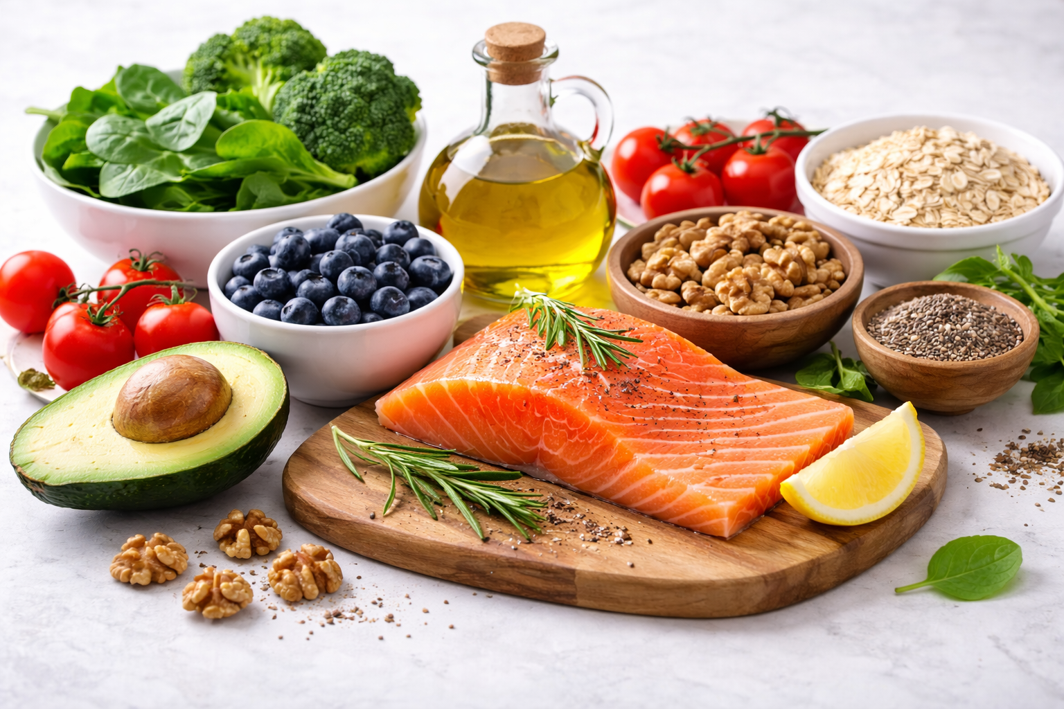 best foods for heart health including salmon avocado berries and nuts