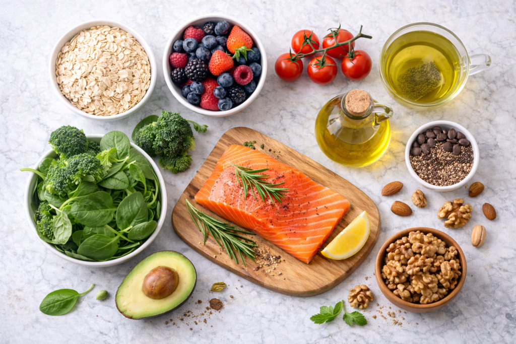 best foods for heart health complete flatlay