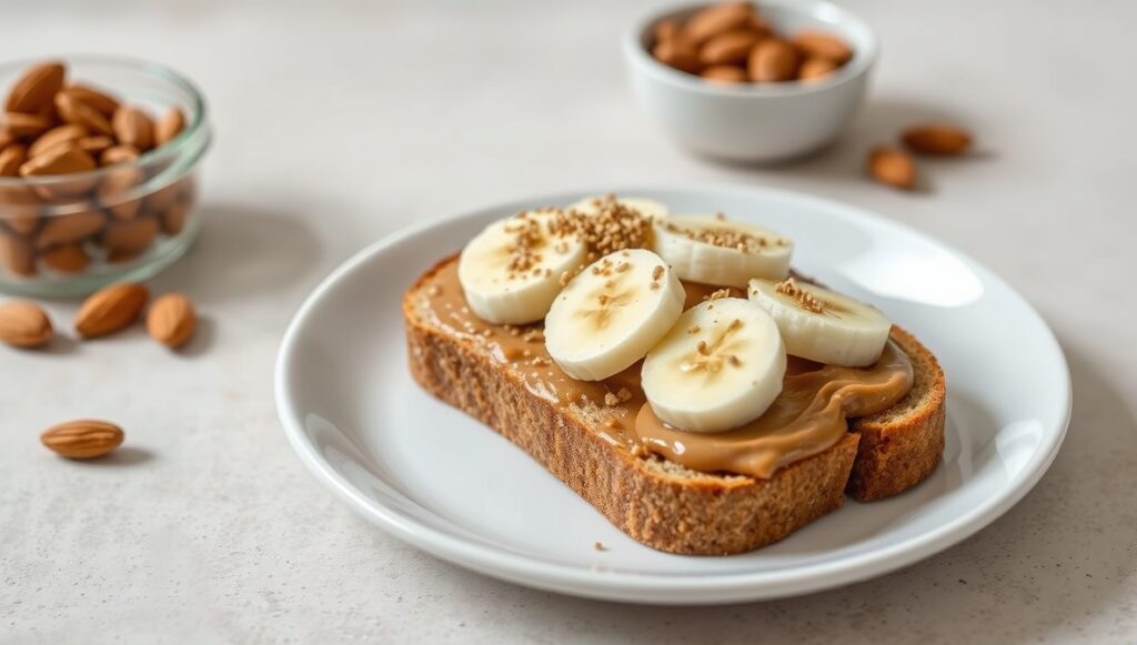 almond butter banana toast heart healthy breakfast idea