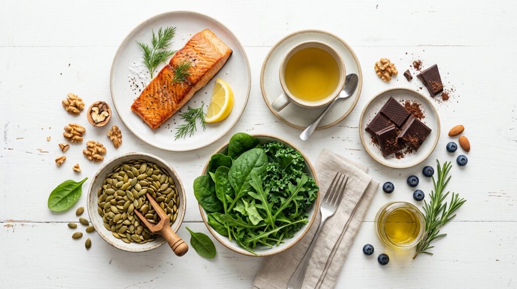 brain fog relief foods flat lay brain fog relief foods flat lay