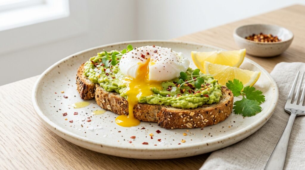 anti-inflammatory avocado and egg toast on whole grain bread