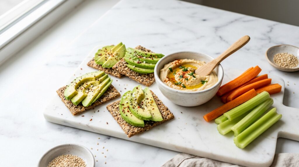 avocado crackers and hummus anti-inflammatory snack