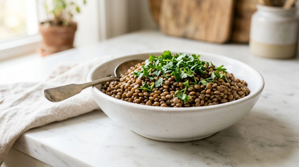 iron rich lentils in a bowl