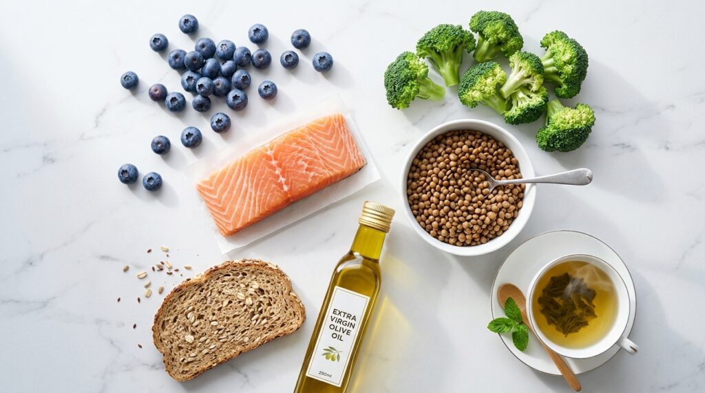 long-term health foods flat lay