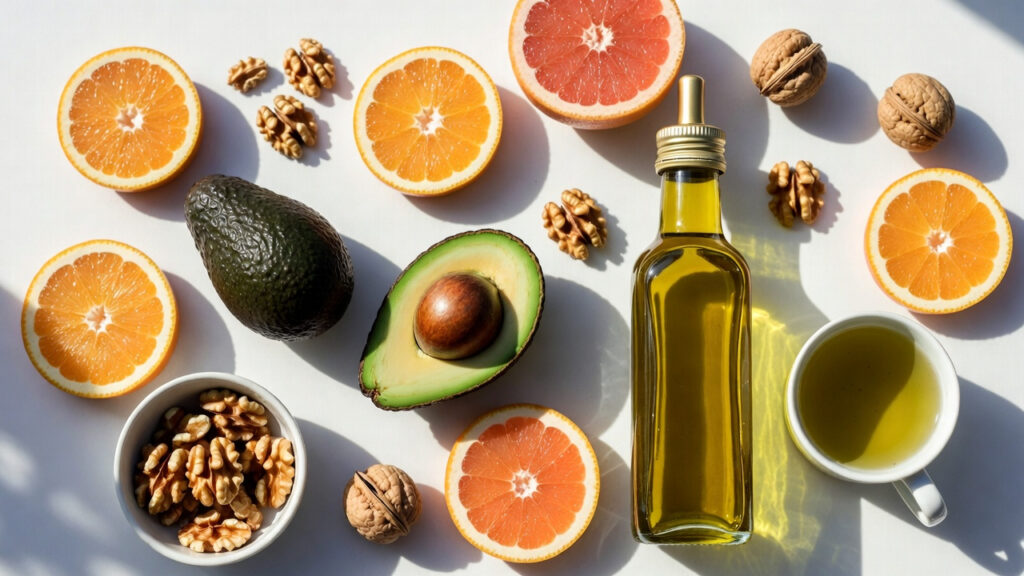 liver healthy foods flatlay