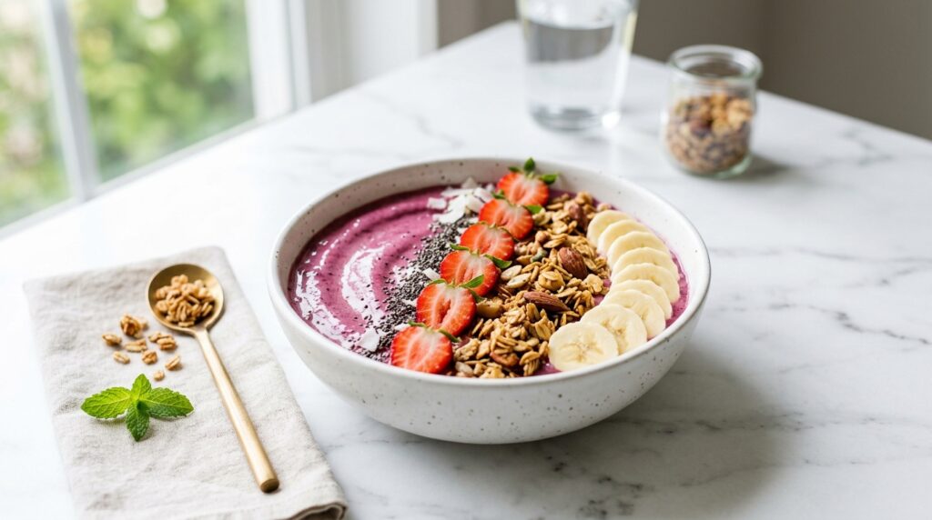 heart-healthy smoothie bowl with berries and seeds for cardiovascular nutrition