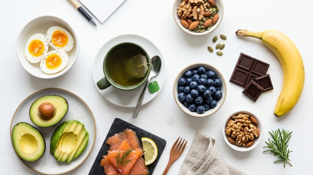 brain-boosting foods for students flat lay