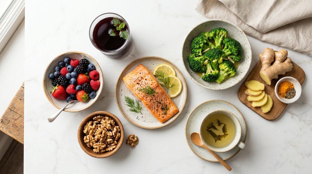 anti-inflammatory foods for chronic pain flat lay