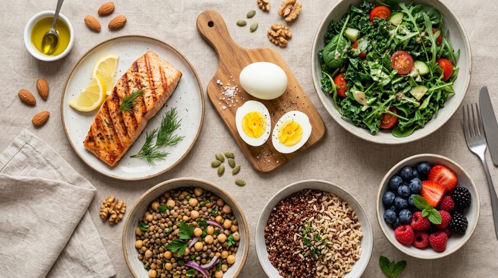 belly fat reducing foods flat lay