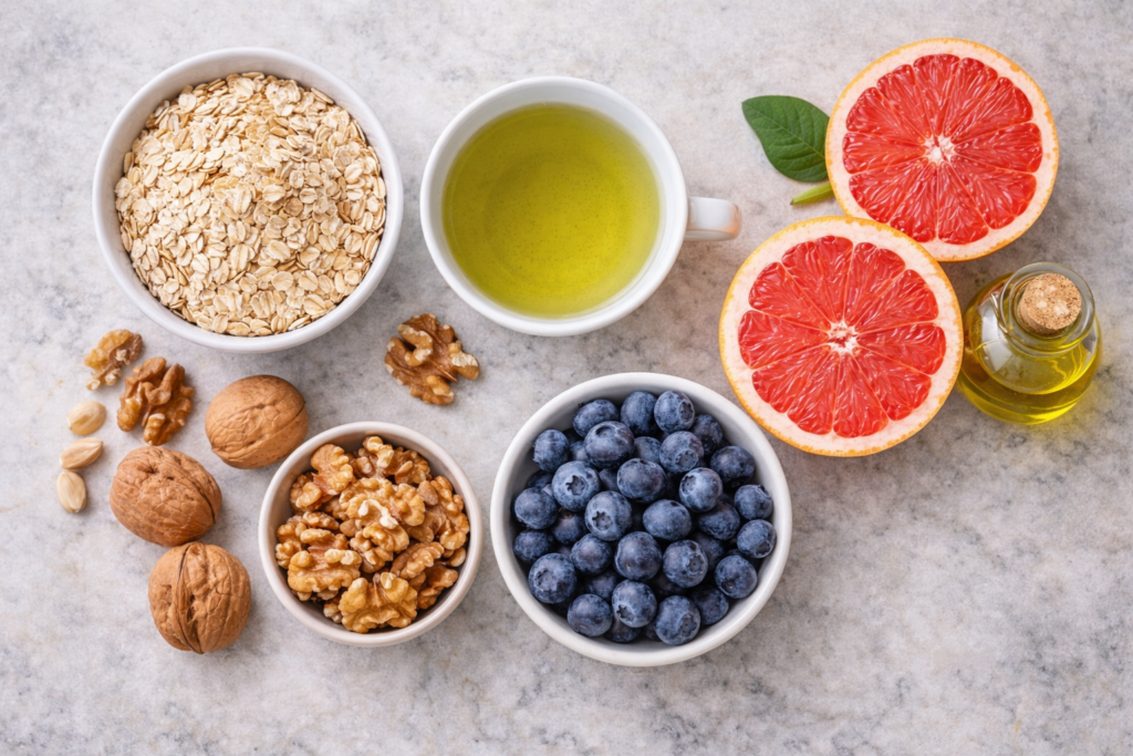 liver health foods flatlay liver health foods flatlay