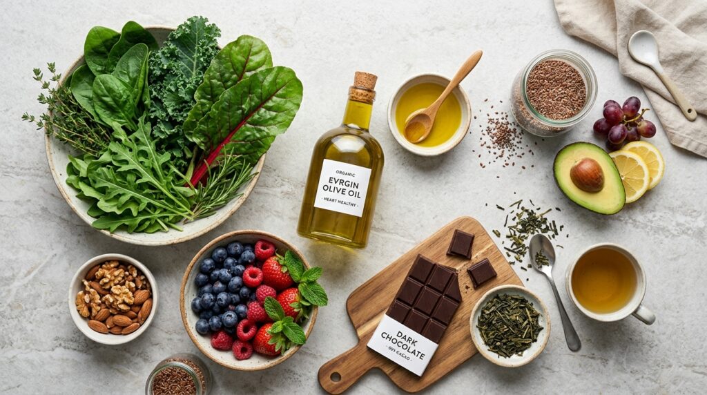 heart healthy foods flatlay heart healthy foods flatlay