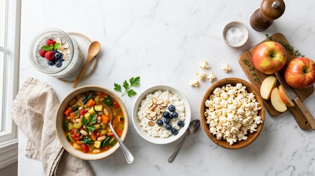 low calorie filling foods flatlay