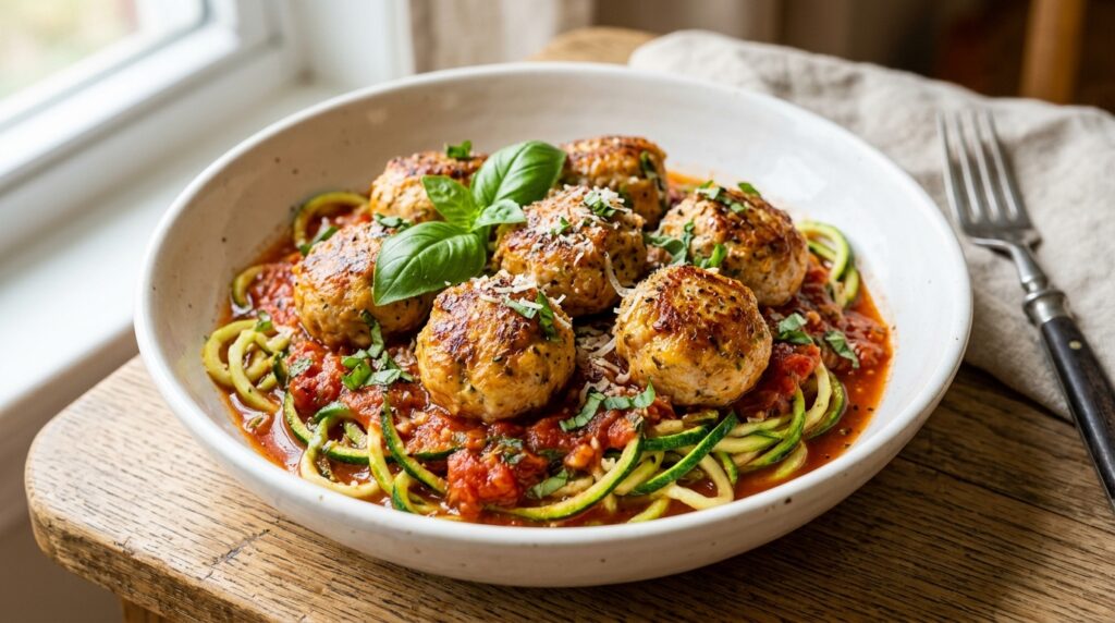 turkey meatballs with zucchini noodles healthy dinner