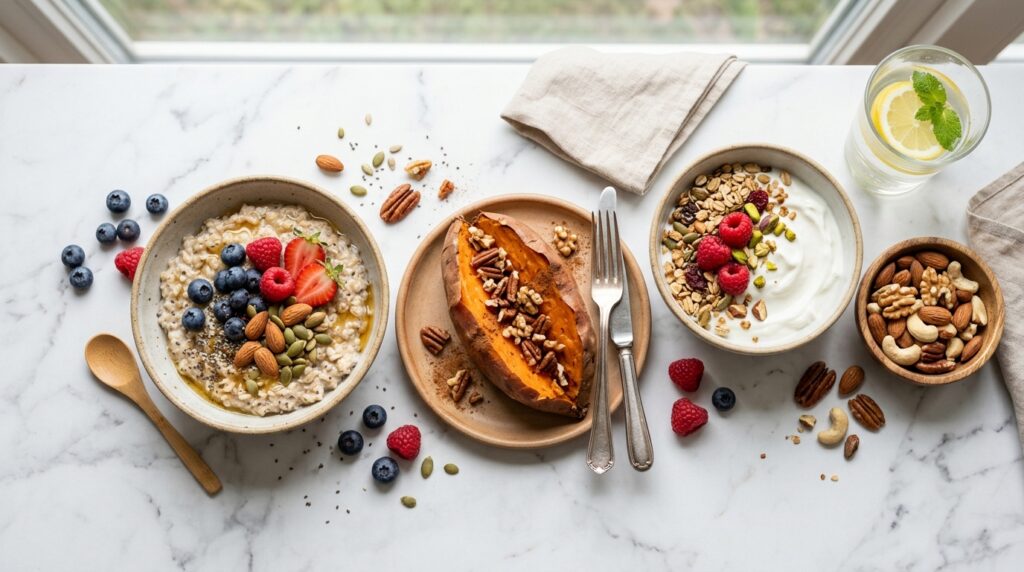 daily healthy foods flatlay daily healthy foods flatlay