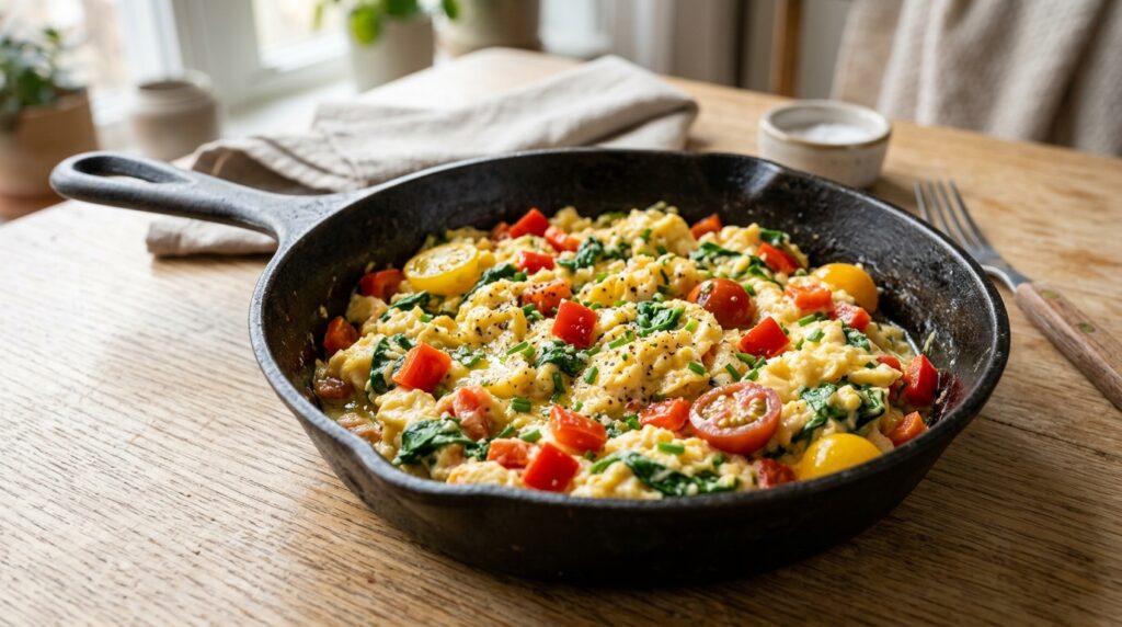 healthy veggie scrambled eggs breakfast