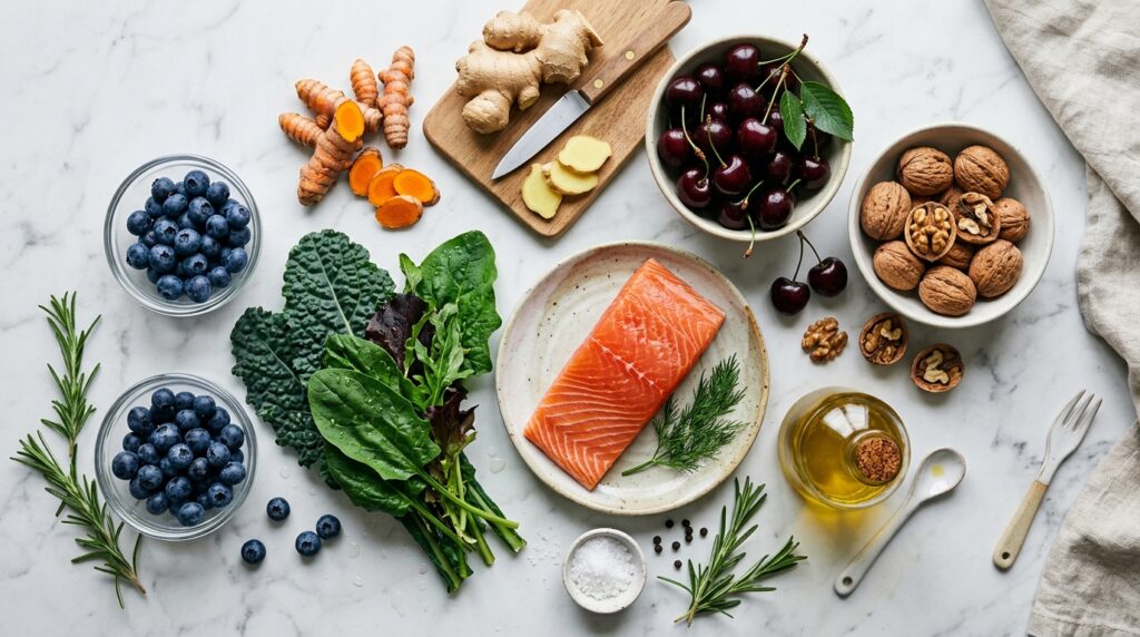 anti-inflammatory ingredients flat lay